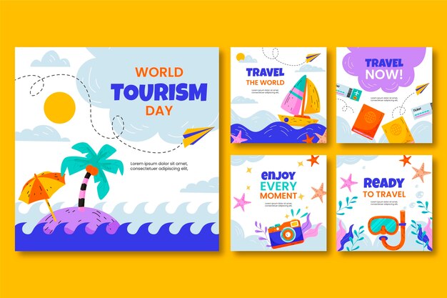 Flat instagram posts collection for world tourism day celebration