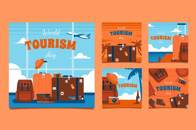 Flat instagram posts collection for world tourism day celebration