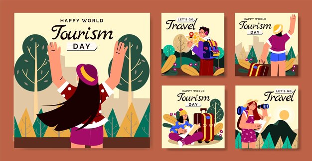 世界観光の日のお祝いのためのフラットなInstagramの投稿コレクション