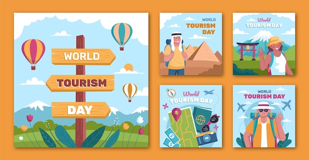 Flat instagram posts collection for world tourism day celebration