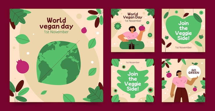 Free Vector flat instagram posts collection for world vegan day celebration