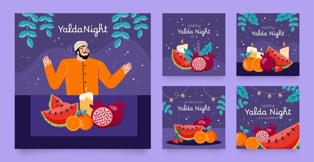 Vettore gratuito raccolta di post piatti su instagram per la celebrazione della notte di yalda