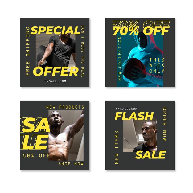 Flat instagram sale posts collection with photo