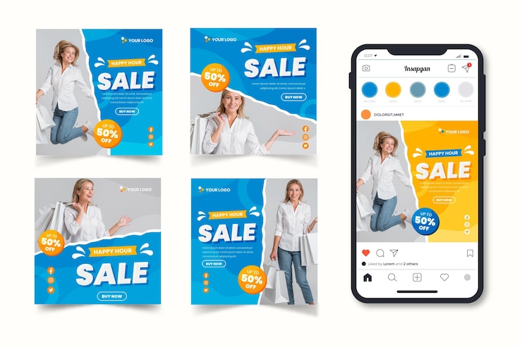 Бесплатный Вектор коллекция сообщений о продаже instagram с фото
