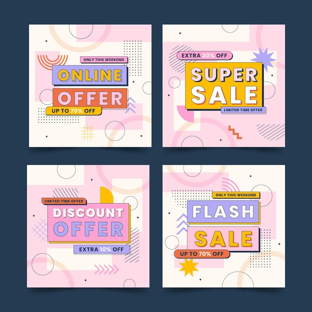 Free vector flat instagram sale posts collection