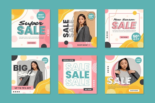 Free vector flat instagram sale posts collection