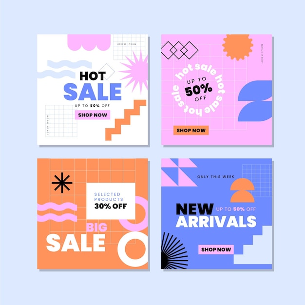 Free vector flat instagram sale posts collection