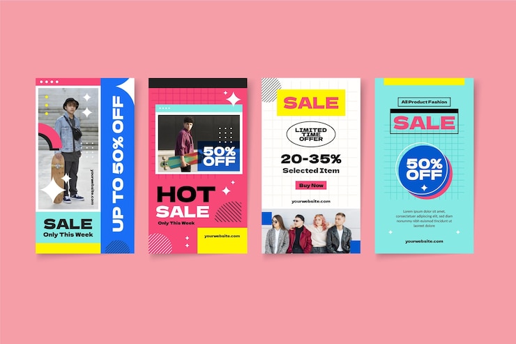 Free Vector flat instagram sale stories collection with photo