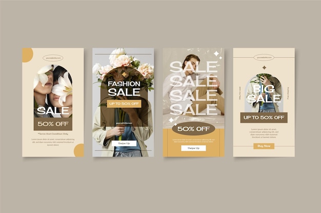 Free vector flat instagram sale stories collection with photo