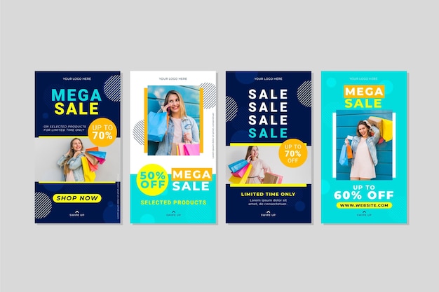 Free vector flat instagram sale stories collection with photo