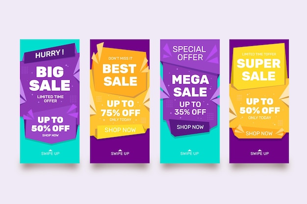 Free vector flat instagram sale stories collection