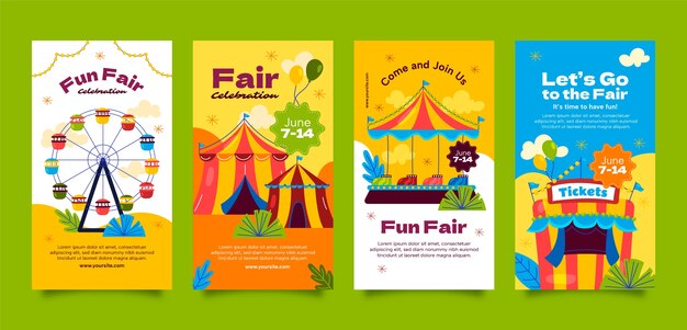 Flat instagram stories collection for amusement park