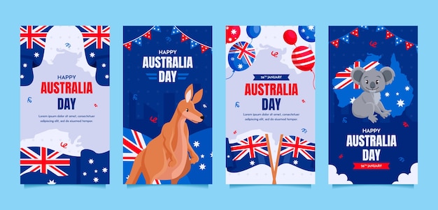 Free vector flat instagram stories collection for australian national day