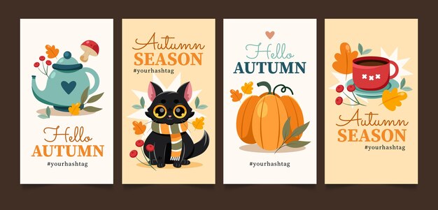 Flat instagram stories collection for autumn celebration