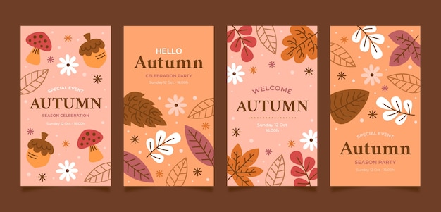 Flat instagram stories collection for autumn celebration