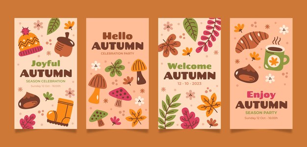 Flat instagram stories collection for autumn celebration