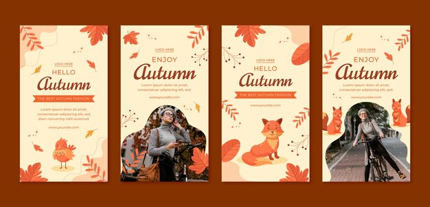 Flat instagram stories collection for autumn celebration