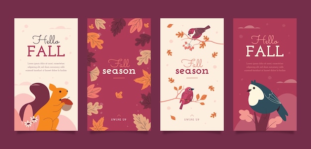 Flat instagram stories collection for autumn celebration