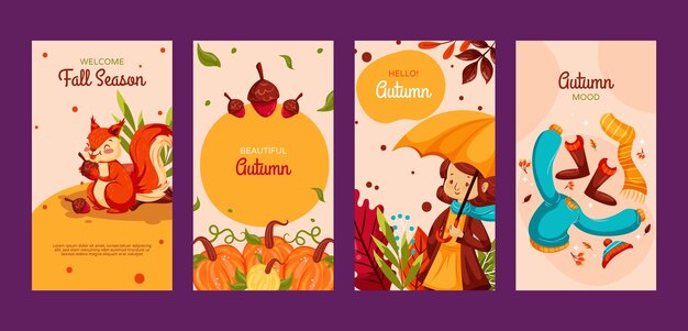 Flat instagram stories collection for autumn season celebration