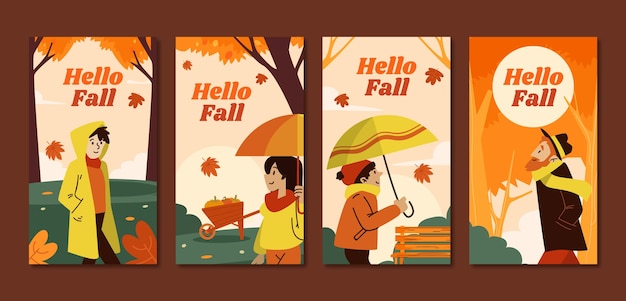 Flat instagram stories collection for autumn season celebration