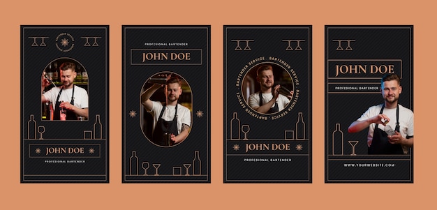 Flat instagram stories collection for bartender job hunting