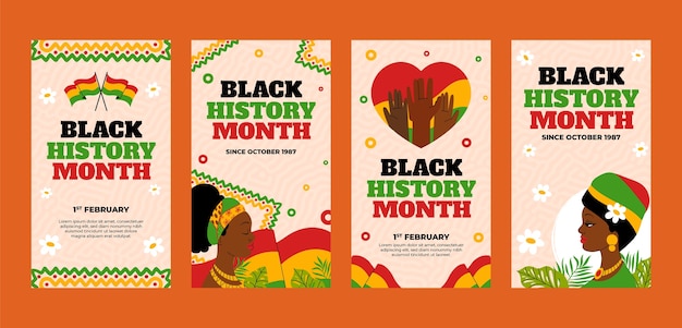 Flat instagram stories collection for black history month celebration
