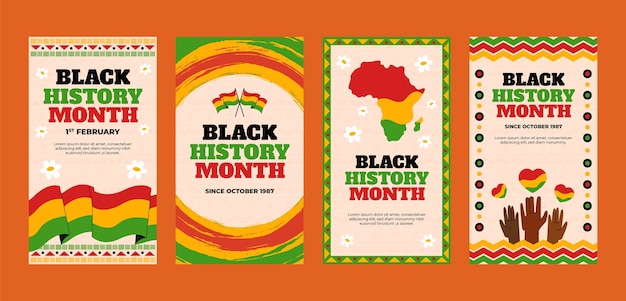 Vettore gratuito raccolta piatta di storie su instagram per la celebrazione del mese della storia nera