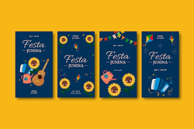 Flat instagram stories collection for brazilian festas juninas celebration