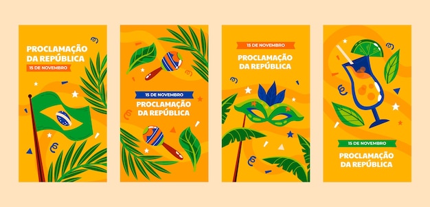Flat instagram stories collection for brazilian the proclamation of the republic