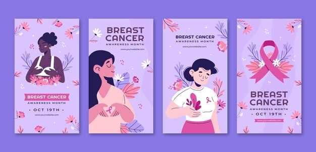 乳がん啓発月間のフラット instagram ストーリー コレクション