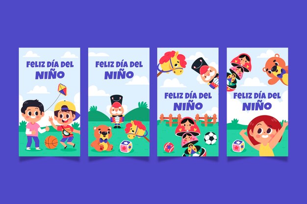 Flat instagram stories collection for children's day celebration in spanish