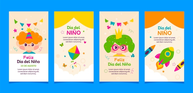 Flat instagram stories collection for children's day celebration in spanish