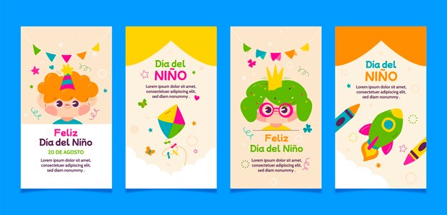 Flat instagram stories collection for children's day celebration in spanish