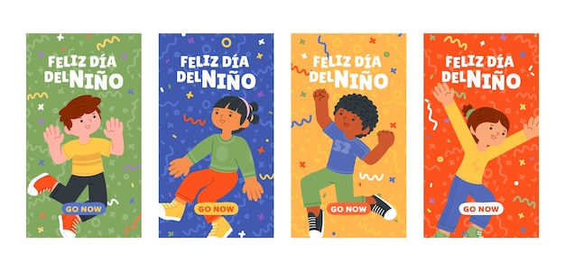 Flat instagram stories collection for children's day in spanish