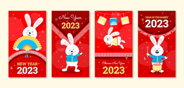 Flat instagram stories collection for chinese new year celebration