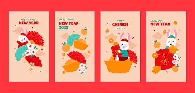 Raccolta di storie di instagram piatte per la celebrazione del capodanno cinese