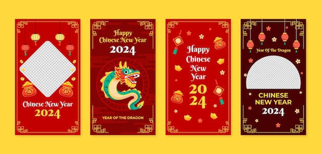 Flat instagram stories collection for chinese new year celebration