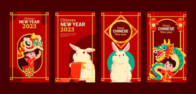 Flat instagram stories collection for chinese new year festival