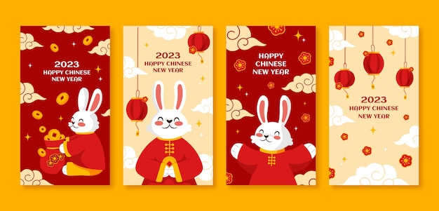 Free vector flat instagram stories collection for chinese new year festival