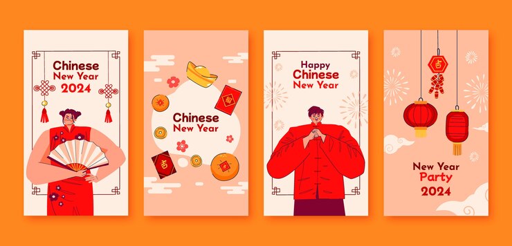 Free Vector flat instagram stories collection for chinese new year festival