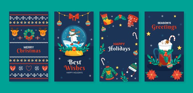 Flat instagram stories collection for christmas season celebration