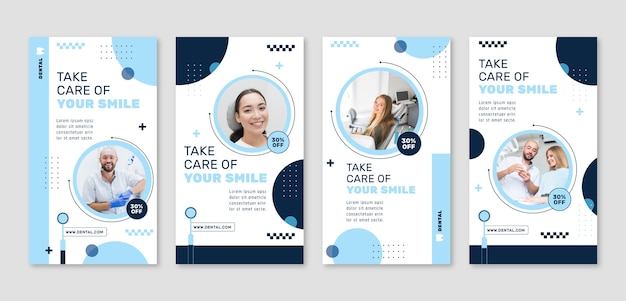 Flat instagram stories collection for dental clinic business