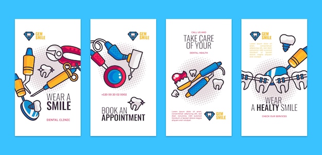 Flat instagram stories collection for dental clinic business