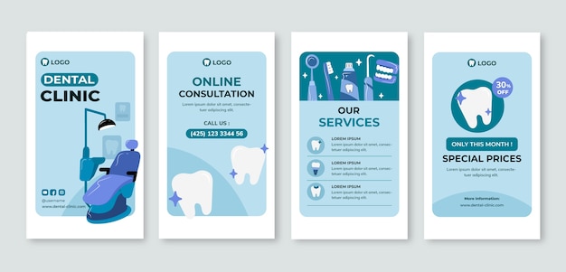 Flat instagram stories collection for dental clinic business