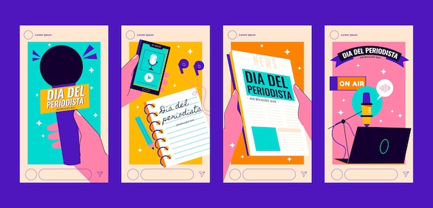 Free vector flat instagram stories collection for dia del periodista celebration