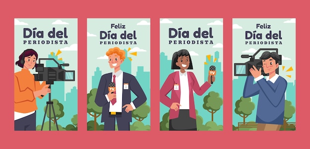 Flat instagram stories collection for dia del periodista celebration