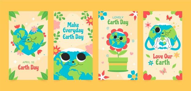 Flat instagram stories collection for earth day celebration