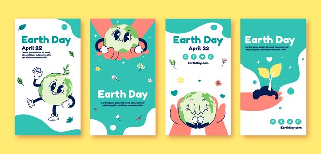 Flat instagram stories collection for earth day celebration