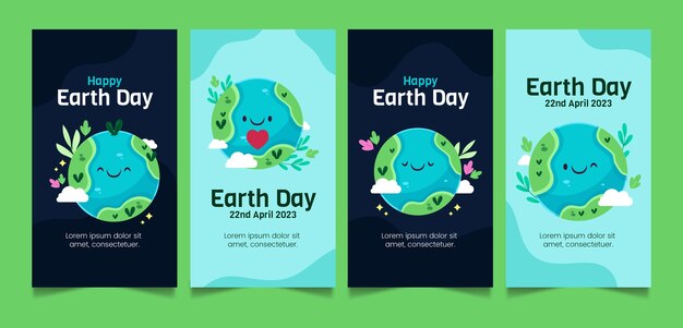 Flat instagram stories collection for earth day celebration