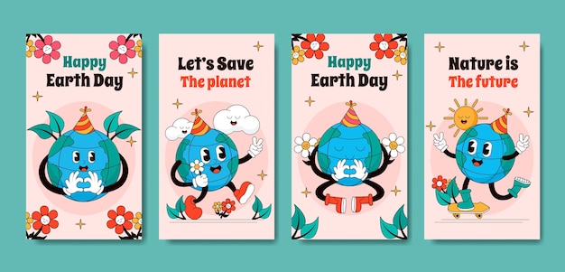 Free vector flat instagram stories collection for earth day celebration